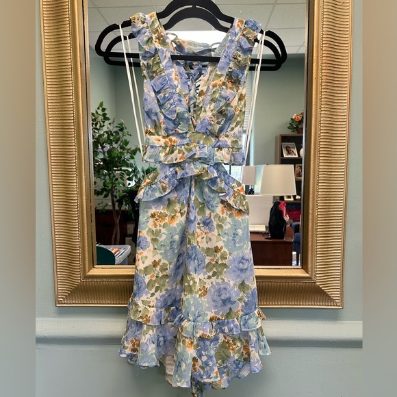 Elegant Floral Midi Dress - Blue and Green - Picture 2 of 7